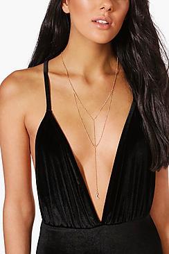 Boohoo Ella Moon Layered Plunge Skinny Necklace