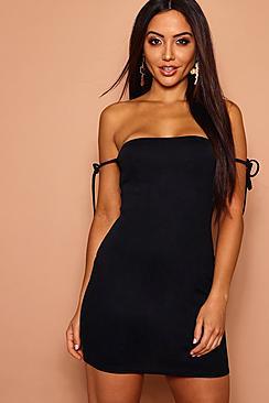 Boohoo Skinny Tie Strap Off The Shoulder Bodycon Dress
