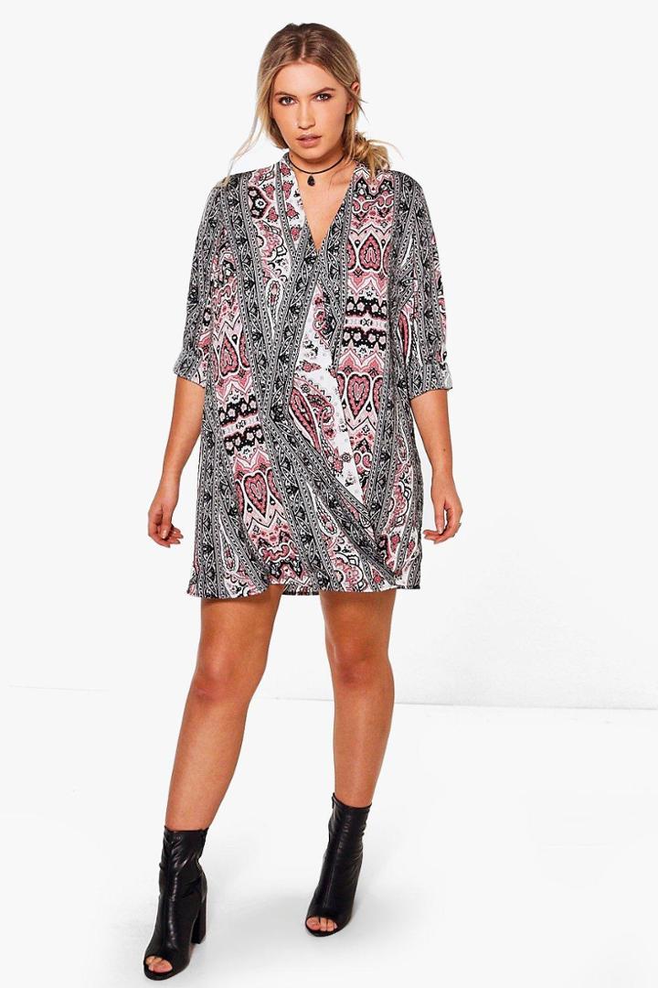 Boohoo Plus Bella Monochrome Paisley Wrap Dress Multi