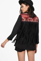Boohoo Elizabeth Boutique Embellished Tassel Back Shirt Black