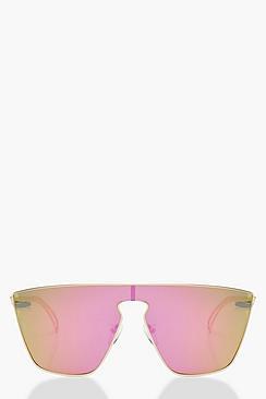 Boohoo Reflective Oversized Visor Sunglasses With Pouch