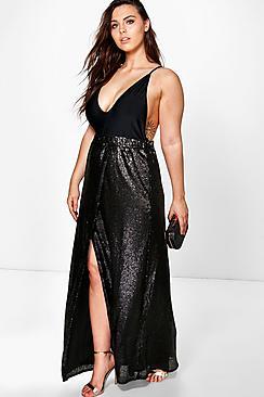 Boohoo Plus Isabella Wrap Sequin Maxi Skirt