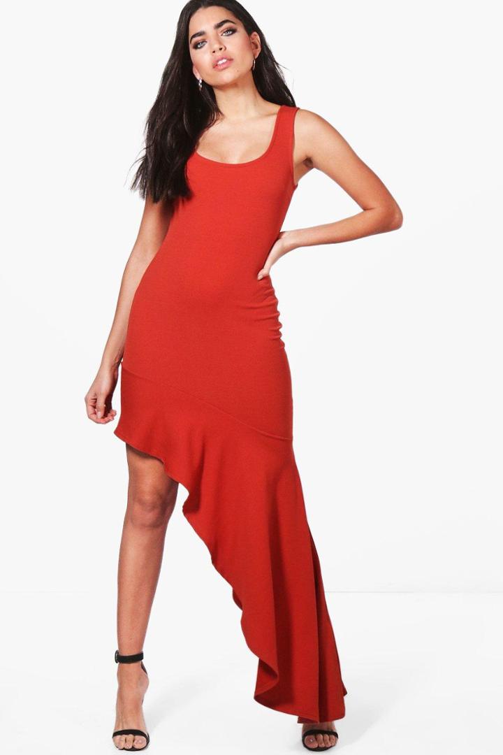 Boohoo Mathilda Peplum Hem Maxi Dress Terracotta