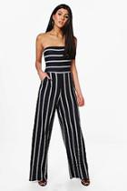 Boohoo Katie Striped Bandeau Bow Back Jumpsuit