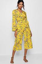 Boohoo Wendy Floral Tie Front Top And Culotte Co-ord