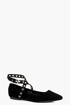 Boohoo Gracie Eyelet Detail Strap Ballets