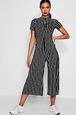 Boohoo Striped Wrap Culotte Jumpsuit