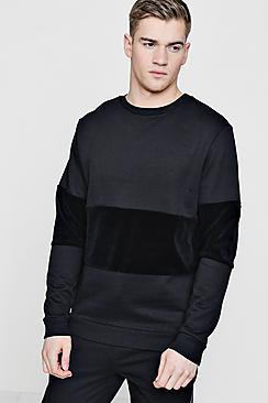 Boohoo Colour Block Velour Panel Sweater