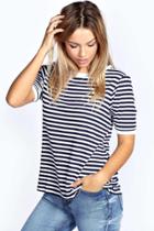 Boohoo Eva Fine Stripe Rib Cuff & Neck Top Navy