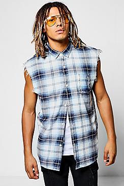 Boohoo Sleeveless Check Shirt Acid Wash