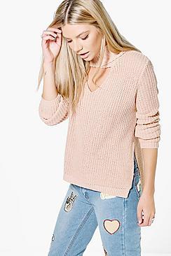 Boohoo Eloise Wrap Choker Neck Fisherman Jumper