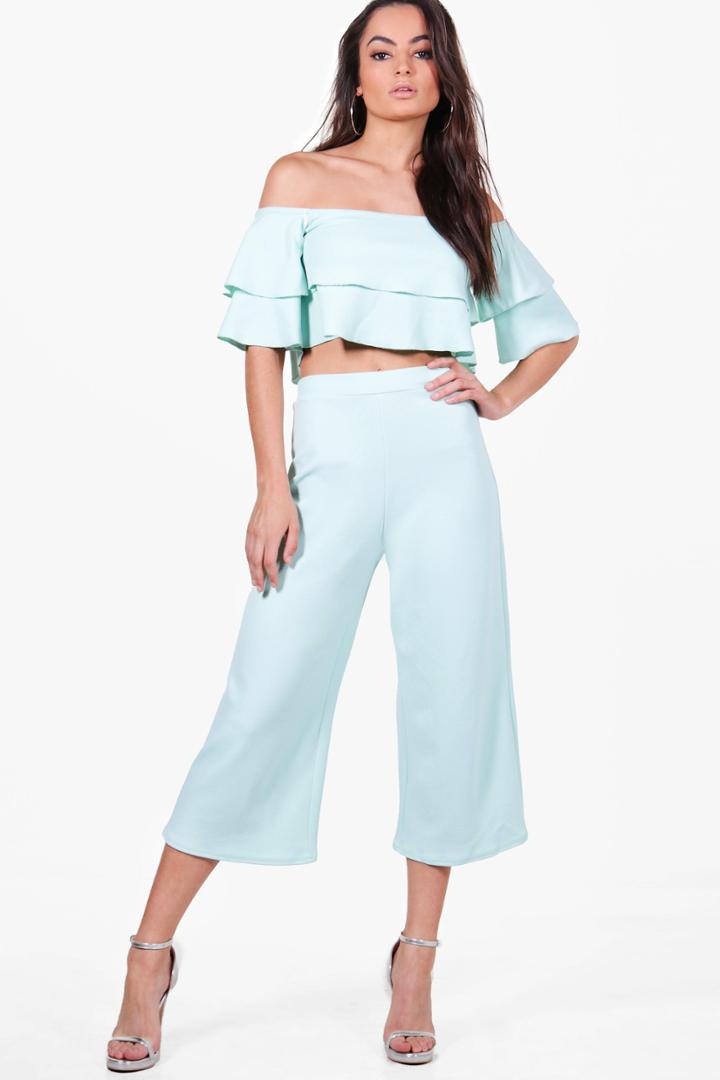 Boohoo Dina Double Bandeau Top & Culotte Co-ord Set Blue