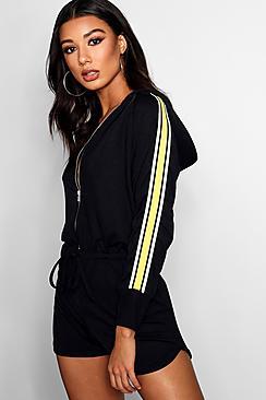 Boohoo Ellie Sports Tape Hooded Playsuit