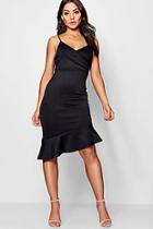 Boohoo Lucy Cowl Neck Asymmetric Ruffle Midi Dress
