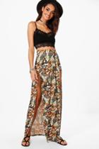 Boohoo Jessica Tropical Print Double Split Maxi Skirt Multi