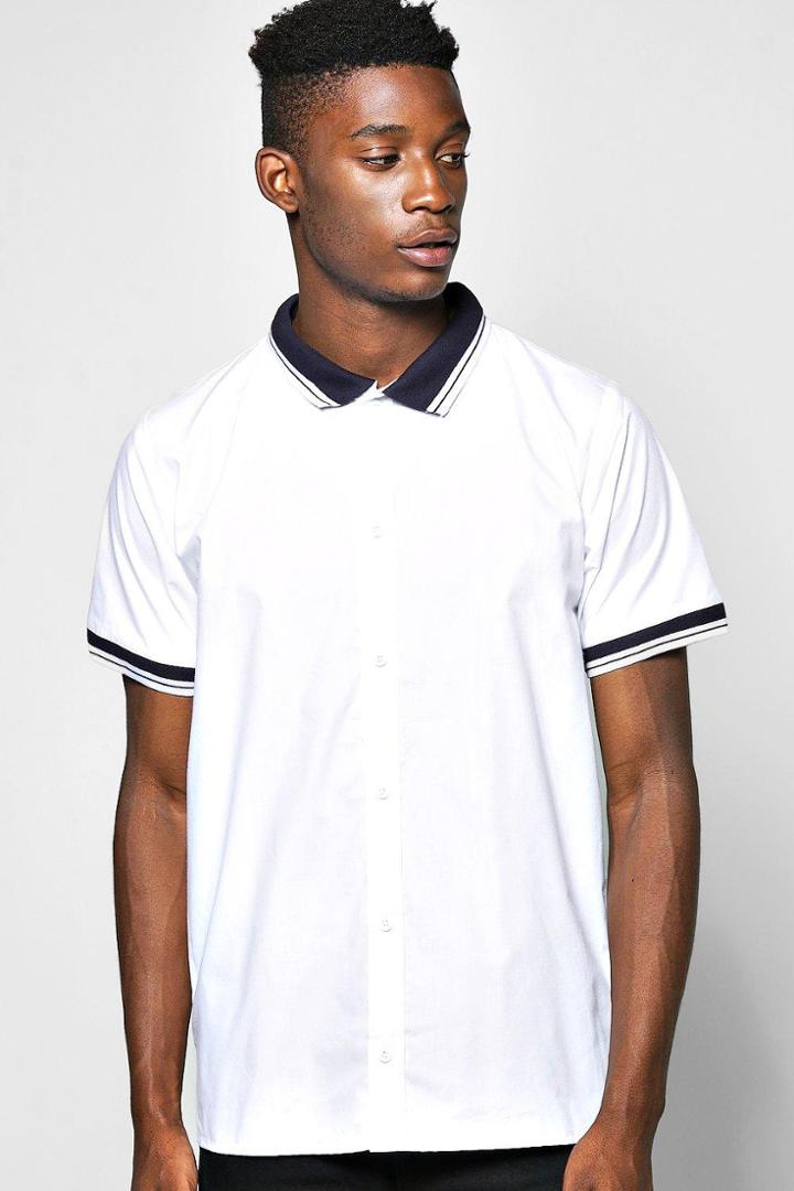 Boohoo Ribbed Collar Shirt White
