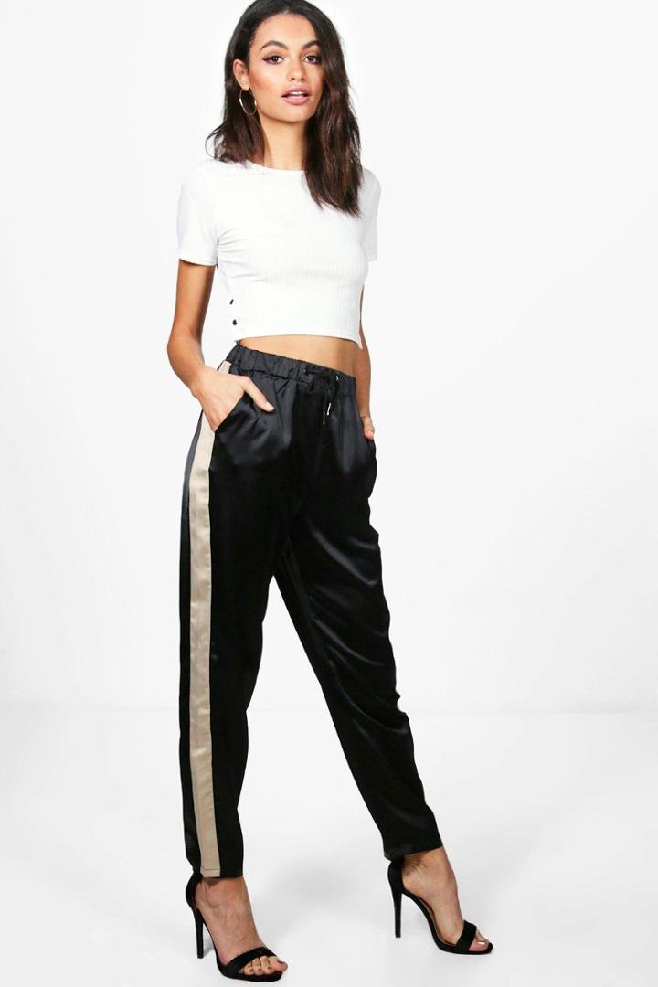 Boohoo Carmela Contrast Side Stripe Slim Fit Trousers Black