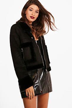 Boohoo Boutique Emma Faux Fur Pocket Aviator Jacket