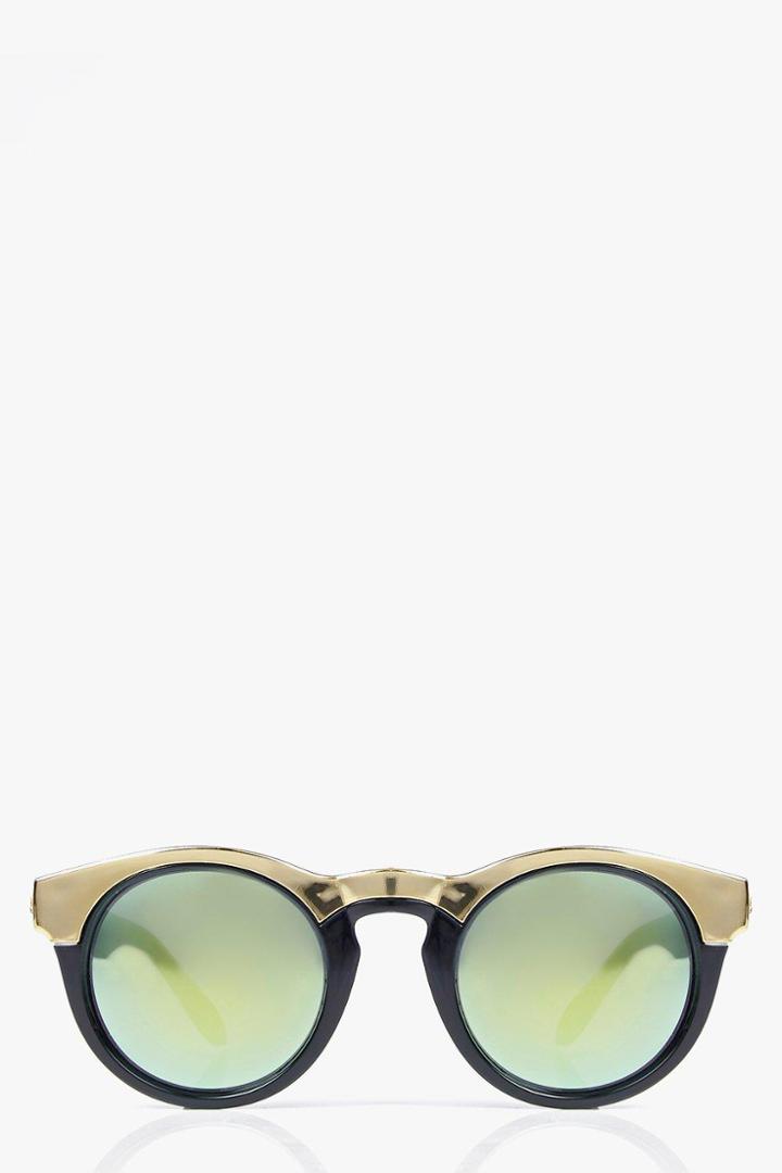 Boohoo Katie Gold Half Frame Round Sunglasses Black