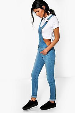 Boohoo Willow Blue Super Skinny Denim Dungarees