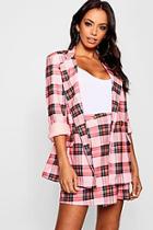 Boohoo Pink Check Double Breasted Blazer