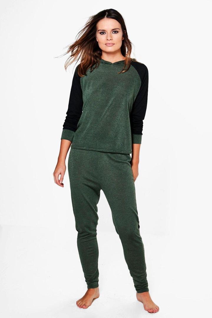 Boohoo Nina Contrast Trim Hoody Loungewear Khaki