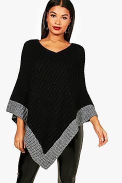 Boohoo Maisie Colour Block Poncho Knitted