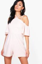 Boohoo Emily Open Shoulder Strappy Playsuit Nude