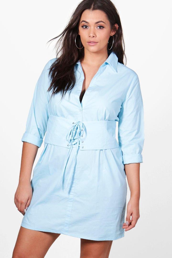 Boohoo Plus Lola Corset Shirt Dress Ice