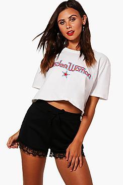Boohoo Petite Rachel Lace Trim Jersey Short