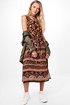Boohoo Philippa Tie Detail Midi Dress