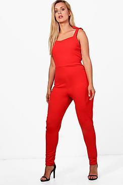 Boohoo Plus Hannah Crepe Tie Shoulder Detail Jumpsuit