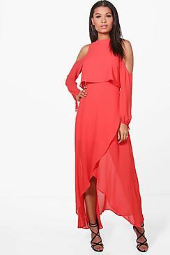 Boohoo Malika Chiffon Double Layer Maxi Dress