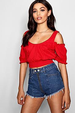 Boohoo Ruffle Cold Shoulder Gypsy Top