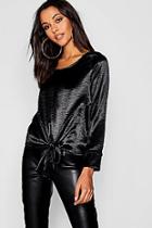 Boohoo Hammered Satin Tie Front Top