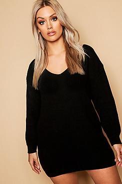 Boohoo Plus V Neck Jumper Dress
