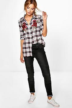 Boohoo Nadia Mid Rise Biker Skinny Jeans