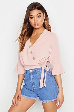 Boohoo Wrap Button Detail Top