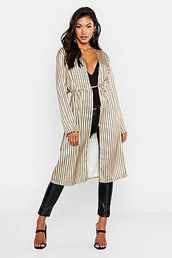 Boohoo Satin Stripe Tie Waist Jacket