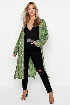 Boohoo Plus Slinky Zebra Printed Belted Duster