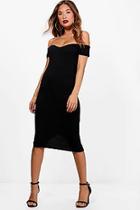 Boohoo Waterfall Detail Off The Shoulder Midi Dress