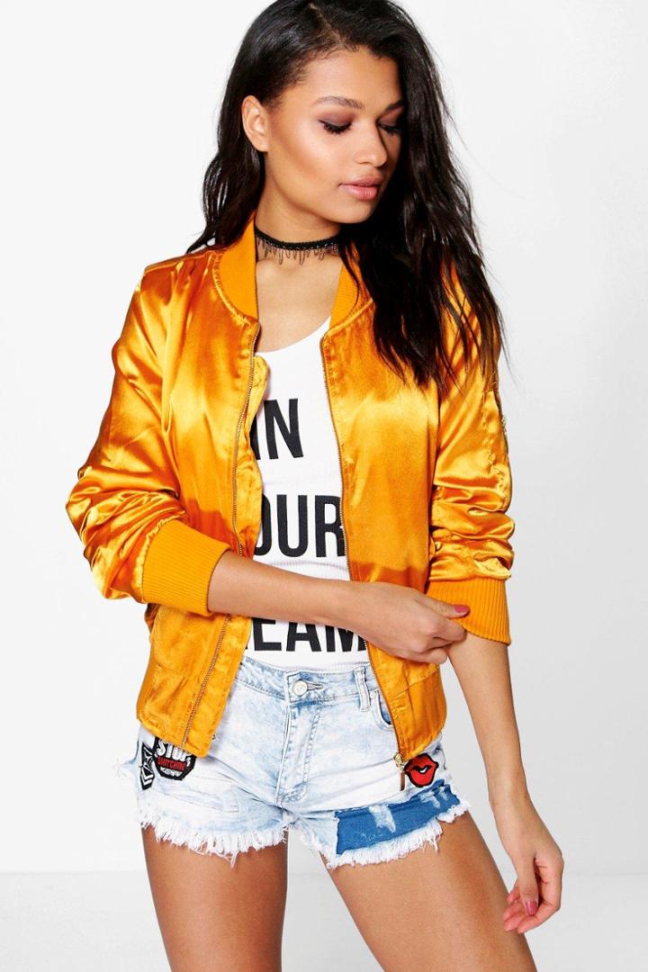 Boohoo Ellie Metallic Ma1 Bomber Gold