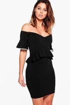 Boohoo Fay Off Shoulder Peplum Frill Detail Bodycon Dress