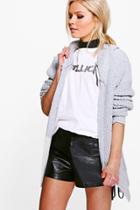 Boohoo Camille Soft Knit Hooded Cardigan Silver