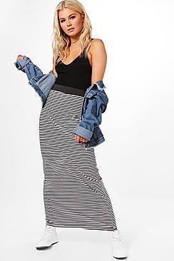Boohoo Brooke Striped Jersey Maxi Skirt