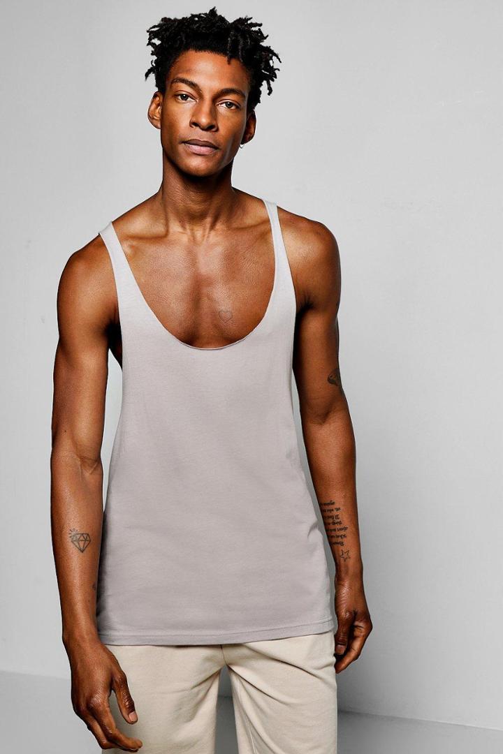 Boohoo Extreme Racer Back Tank Top With Raw Edge Grey