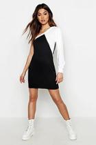 Boohoo Colour Block One Shoulder Sweatshirt Dress