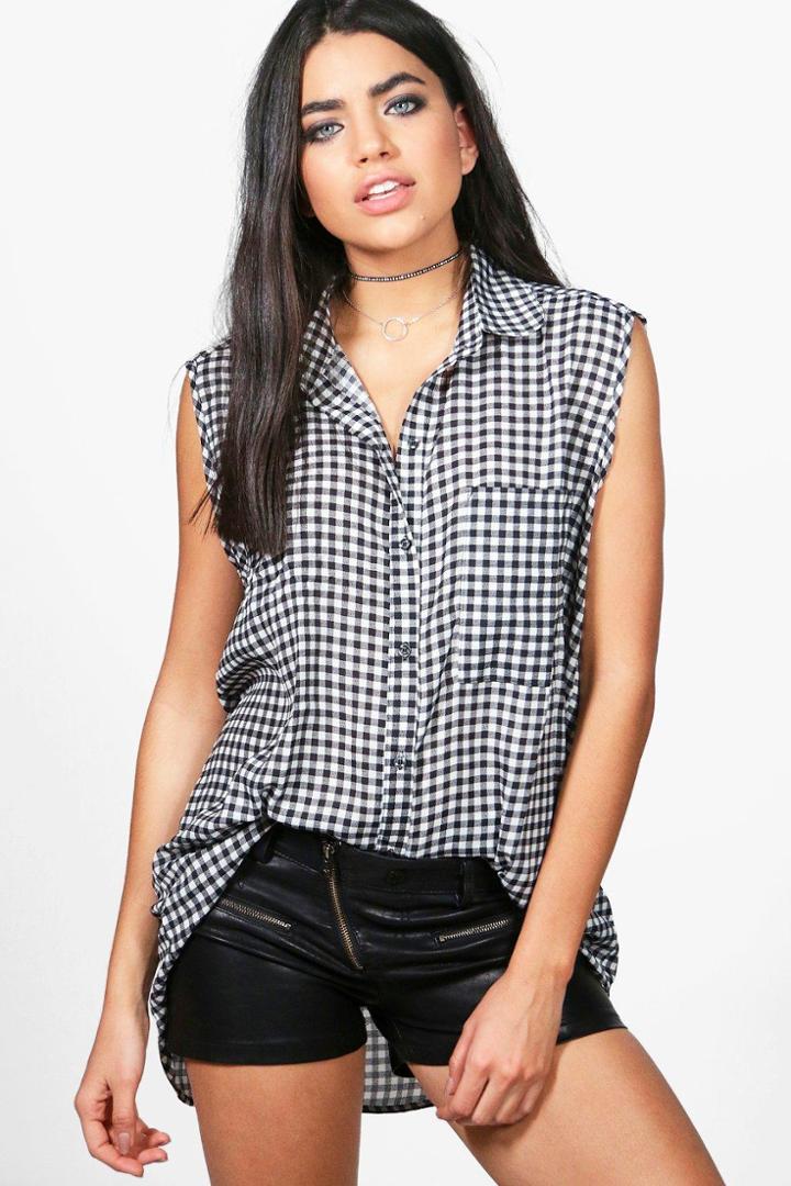 Boohoo Kylie Sleeveless Gingham Shirt Multi
