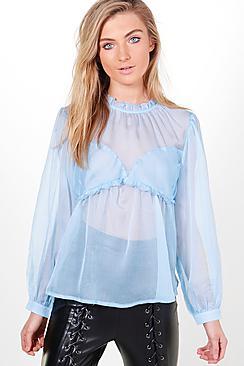 Boohoo Mia Long Sleeve Gathered Bodice Blouse