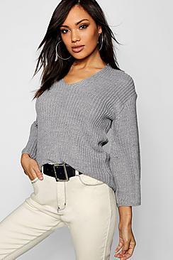 Boohoo Raynor V Neck Half Cardigan Knit Jumper